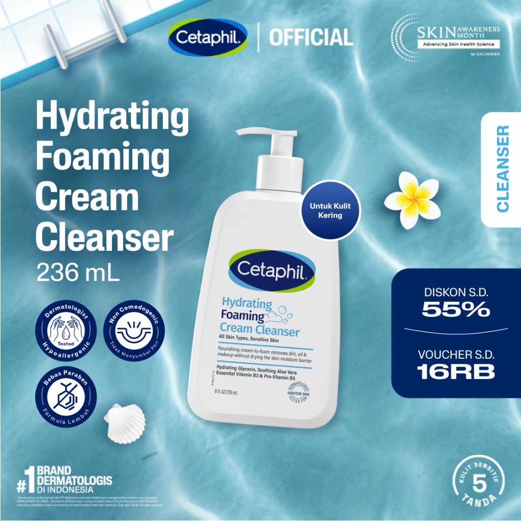 Cetaphil Hydrating Foaming Cream Cleanser 236ml dengan Soothing Aloevera, Vitamin B3 dan Pro Vit B5 