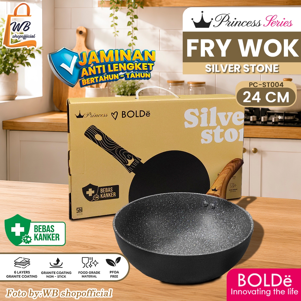 BOLDë panci Wok Pan granite anti lengket 24cm Silver Stone Princess Series induction bottom / wajan 