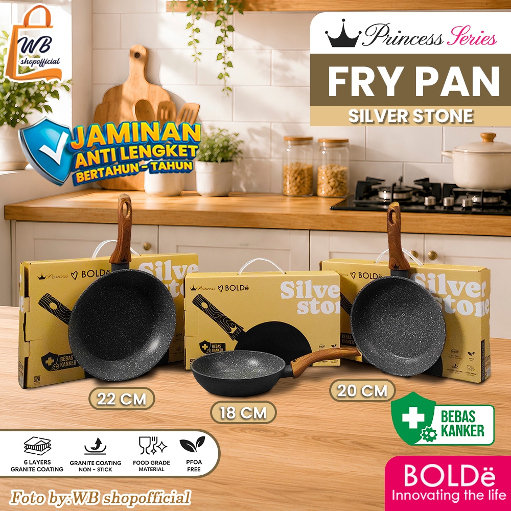 BOLDë panci fry pan granite anti lengket 18/20/22 Silver Stone Princess Series induction bottom / wa