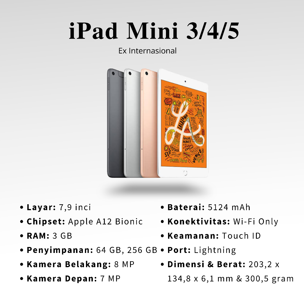 (COD)APPAPPLE  Ipad Mini 3, Ipad Mini 4 dan Ipad Mini 5 Wifi Only 7.9 Inch A7 Wifi Only Kondisi Mulu