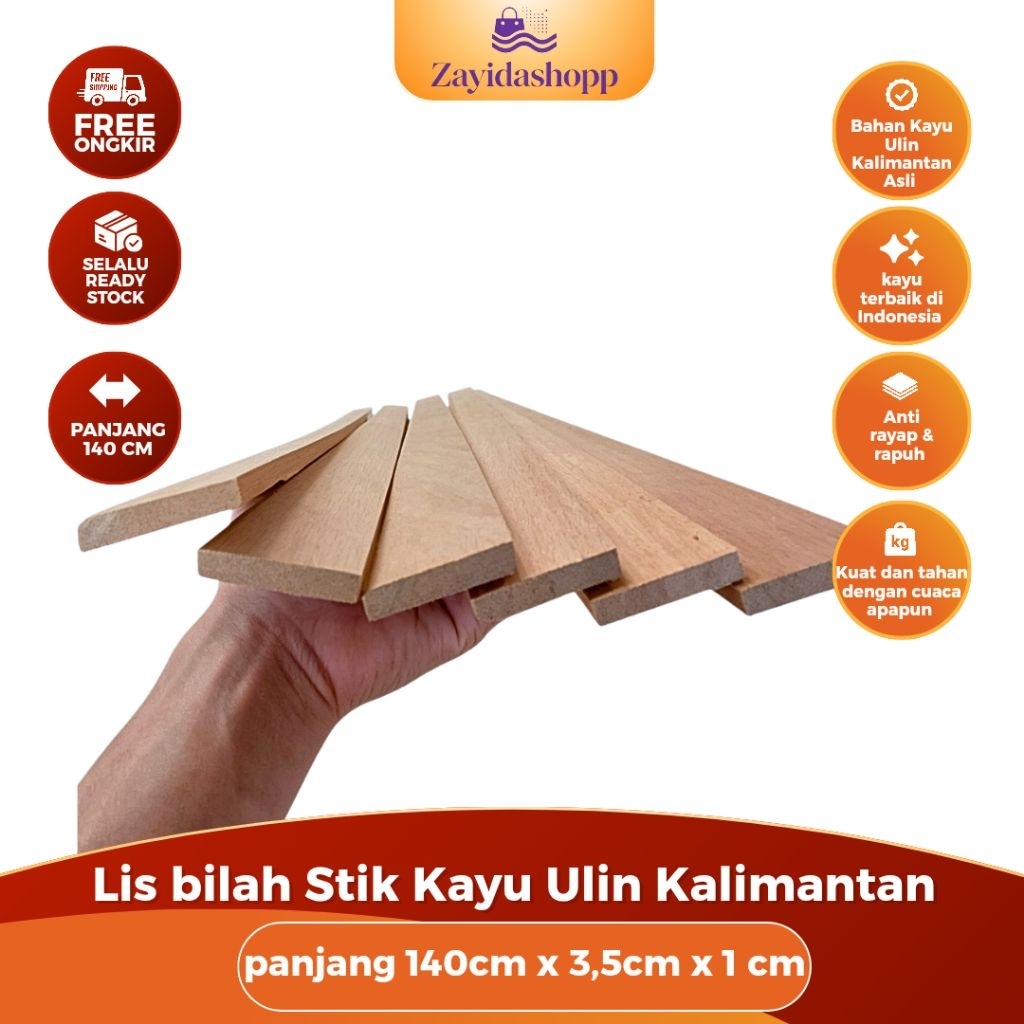 Kayu Lis Stik Ulin Kalimantan kayu besi panjang 140cm Jidar penggaris balok papan kayu Reng