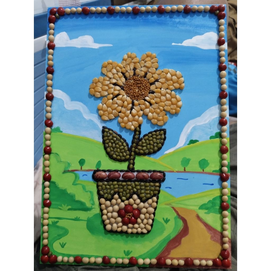Kolase biji bijian bunga lukis