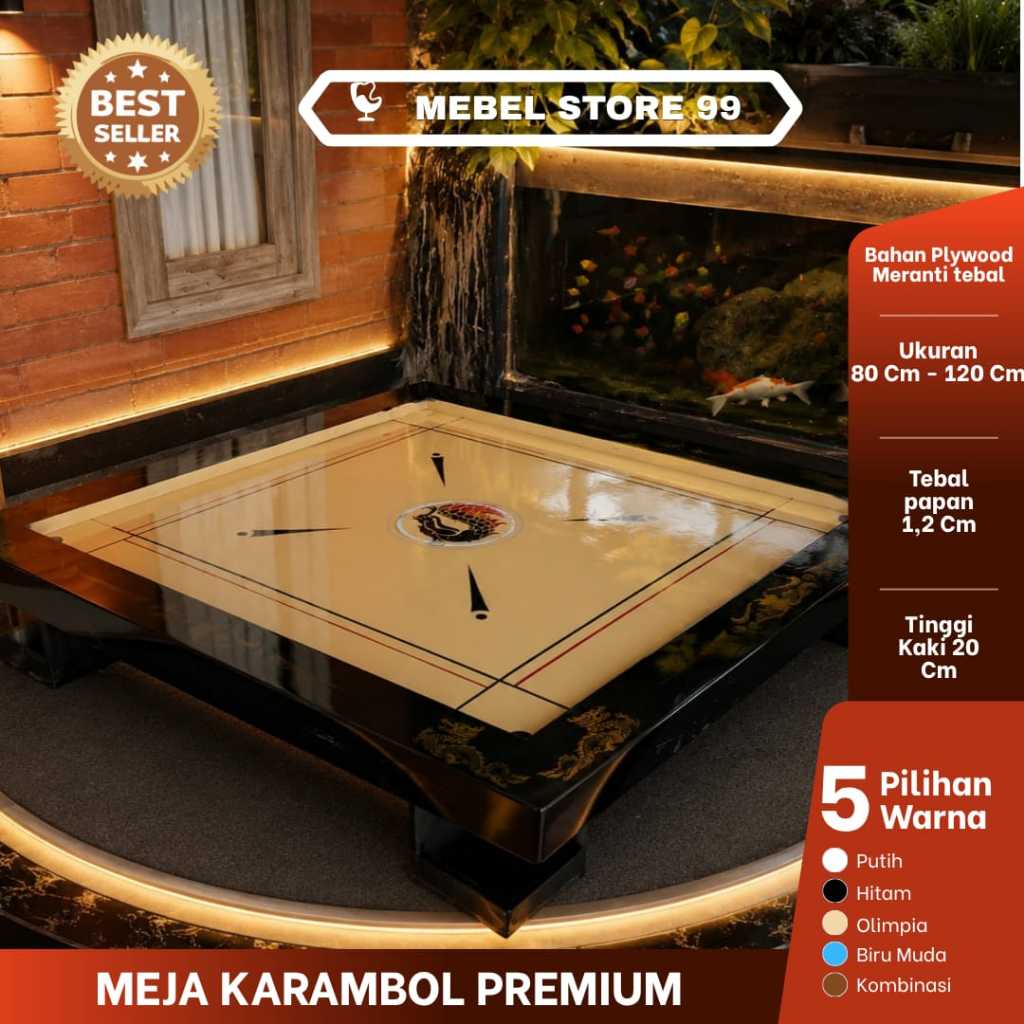 Meja Papan Karambol Premium Kayu Besar Ukuran 120Cm x 120 Cm Lengkap 1 Set Wana Cold Diesel - PL120.