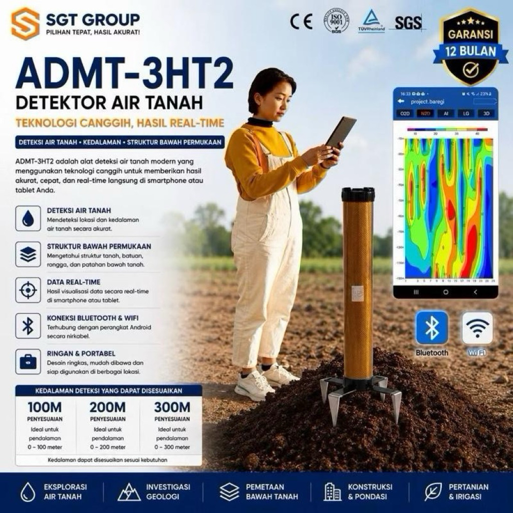 ADMT-3HT2 Ground Water Detector Alat Deteksi Air Tanah Geolistrik 3D Soil Resistivity Meter Undergro