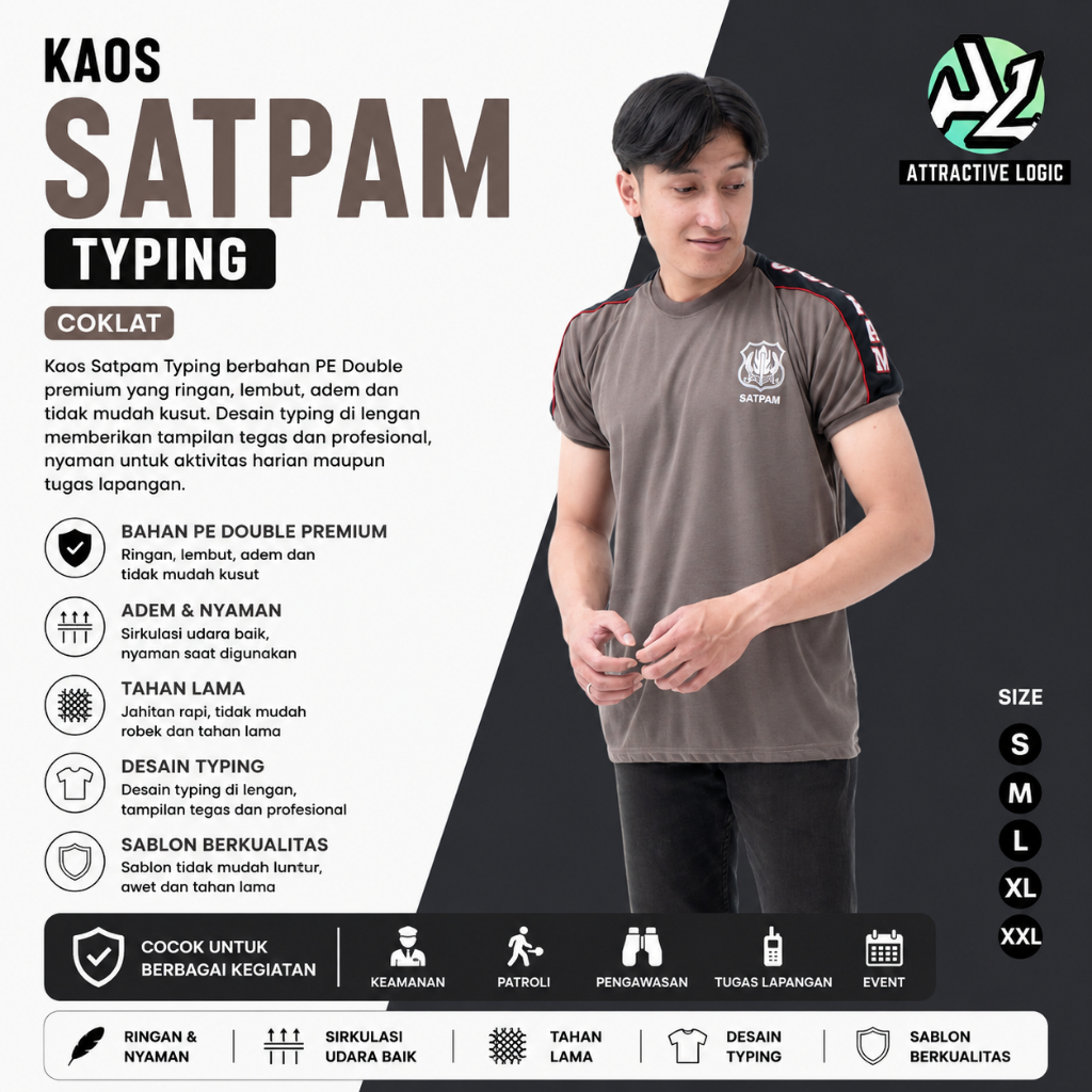 BAJU KAOS SECURITY SATPAM VAVING COKLAT LENGAN PENDEK - ATTRACTIVE