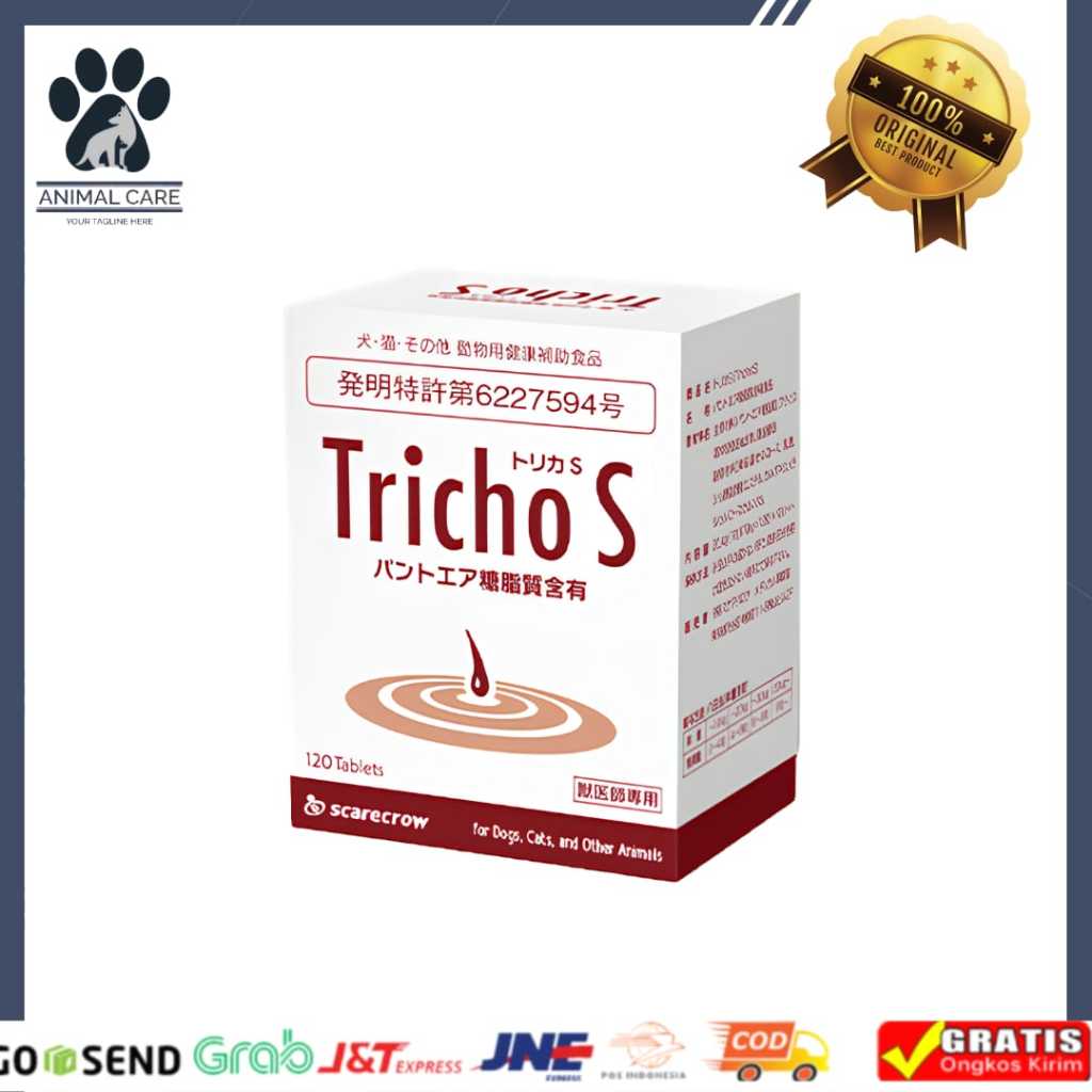 TRICHO-S Original Jepang 120 Tablet – Vitamin Bulu & Kulit Anjing Kucing