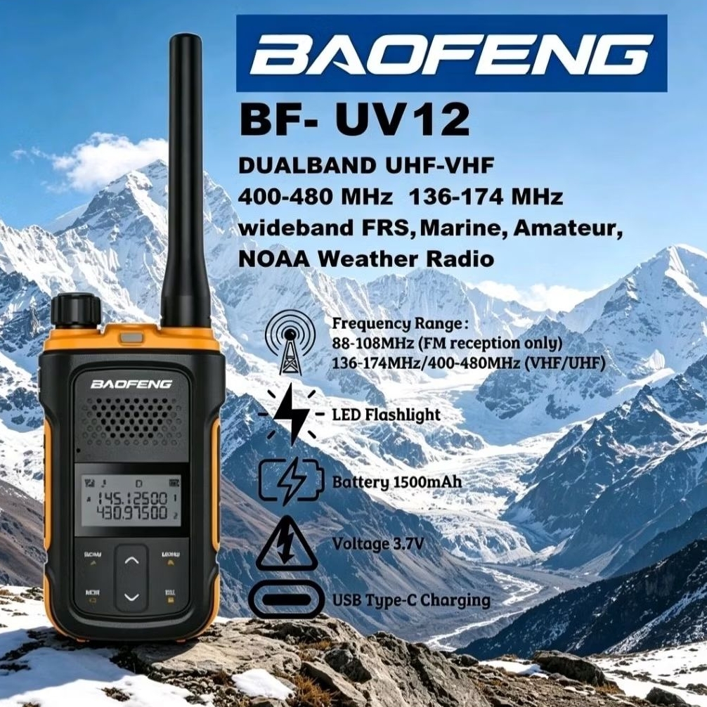 HT NEW BAOFENG BF-UV12 HT Mini DualBand UHF-VHF (New UpGrade 99+11 Channel), USB Type-C