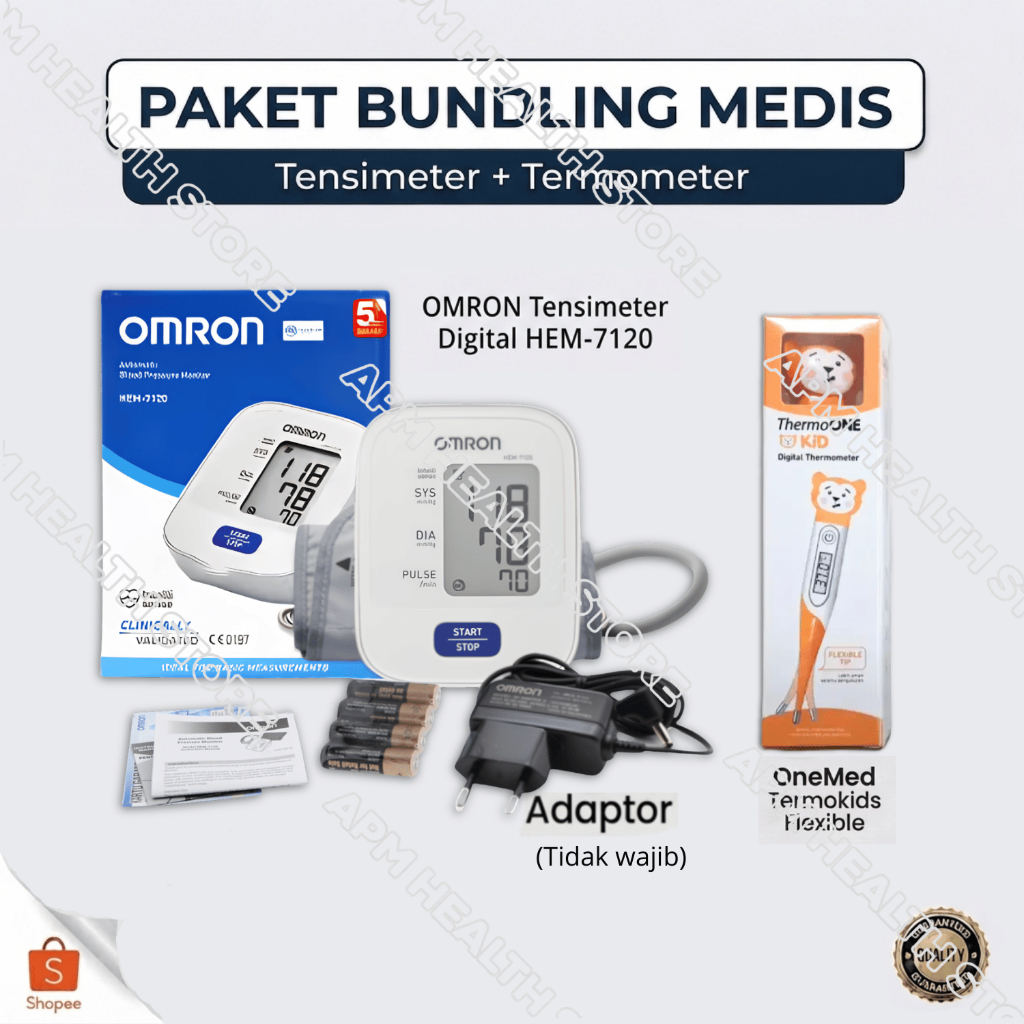 PAKET BUNDLING Omron HEM-7120 Tensimeter Digital + Adaptor + Termometer