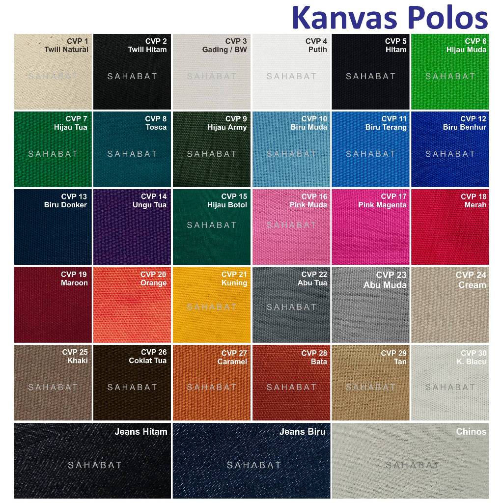 Kain Kanvas Polos / Kanvas Katun / Bahan Kain Tas
