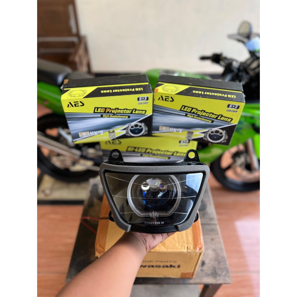 LAMPU DEPAN NINJA RR OLD CUSTOM BILED AES TURBO,DEMON RGB REMOT HP SET KABEL RELAY