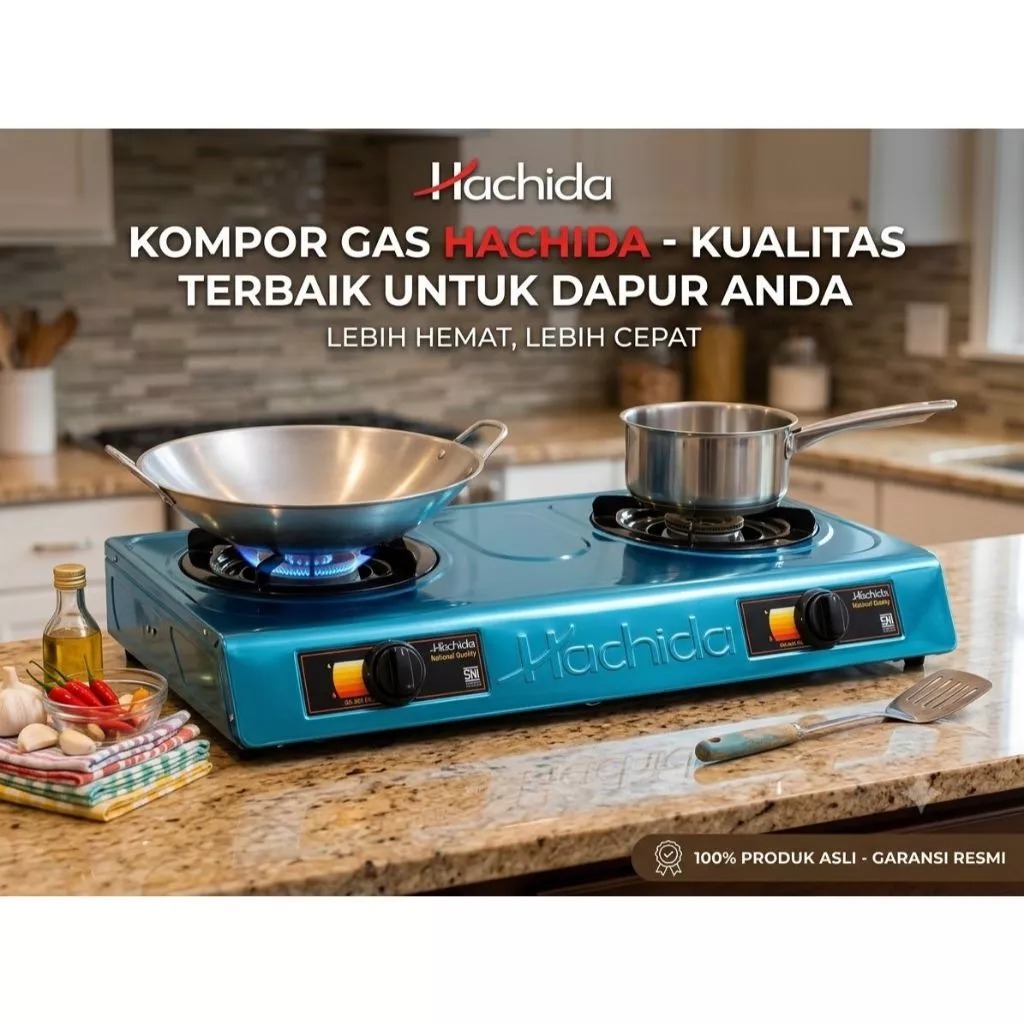 Kompor Gas LPG Hachida 2 Tungku Stainless Steel GS 888 EC