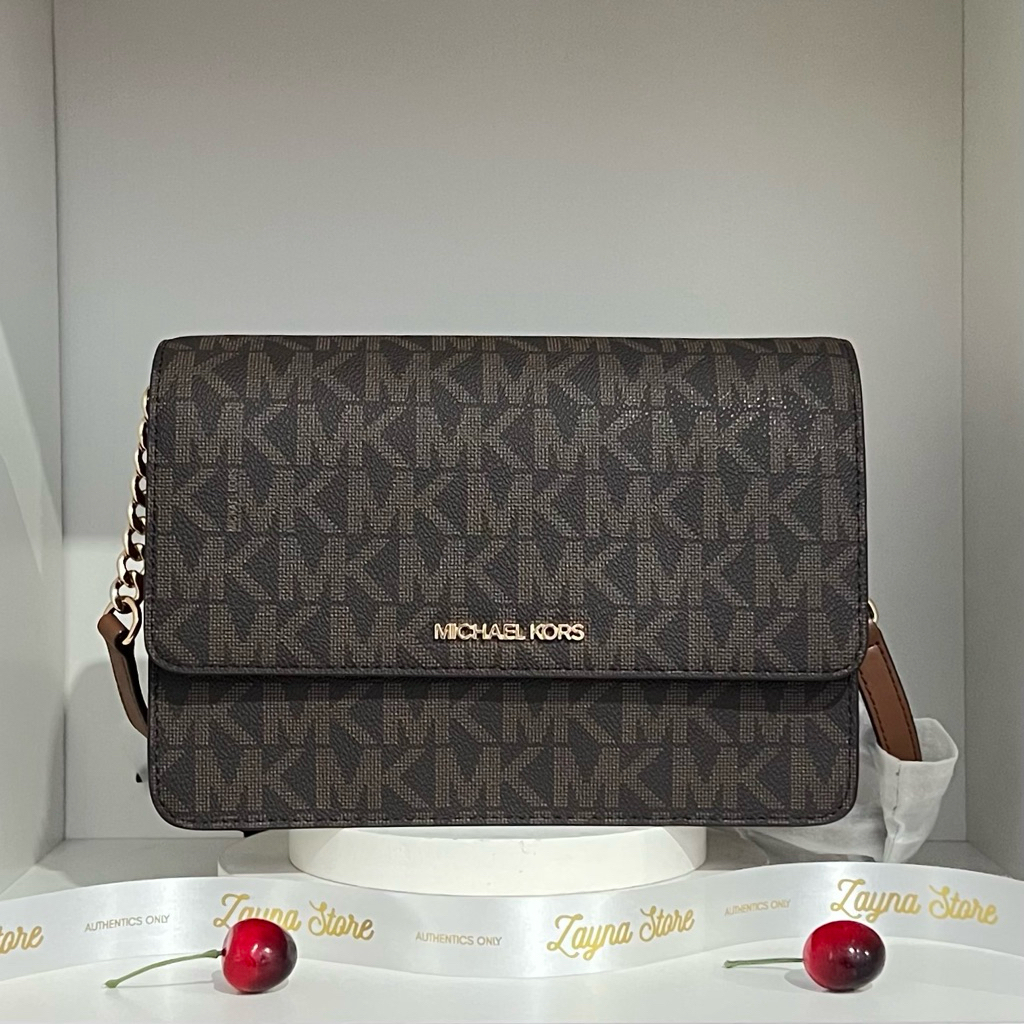 MK Michael Kors Jet Set Genuine Leather Sling Bag - Signature Brown Original