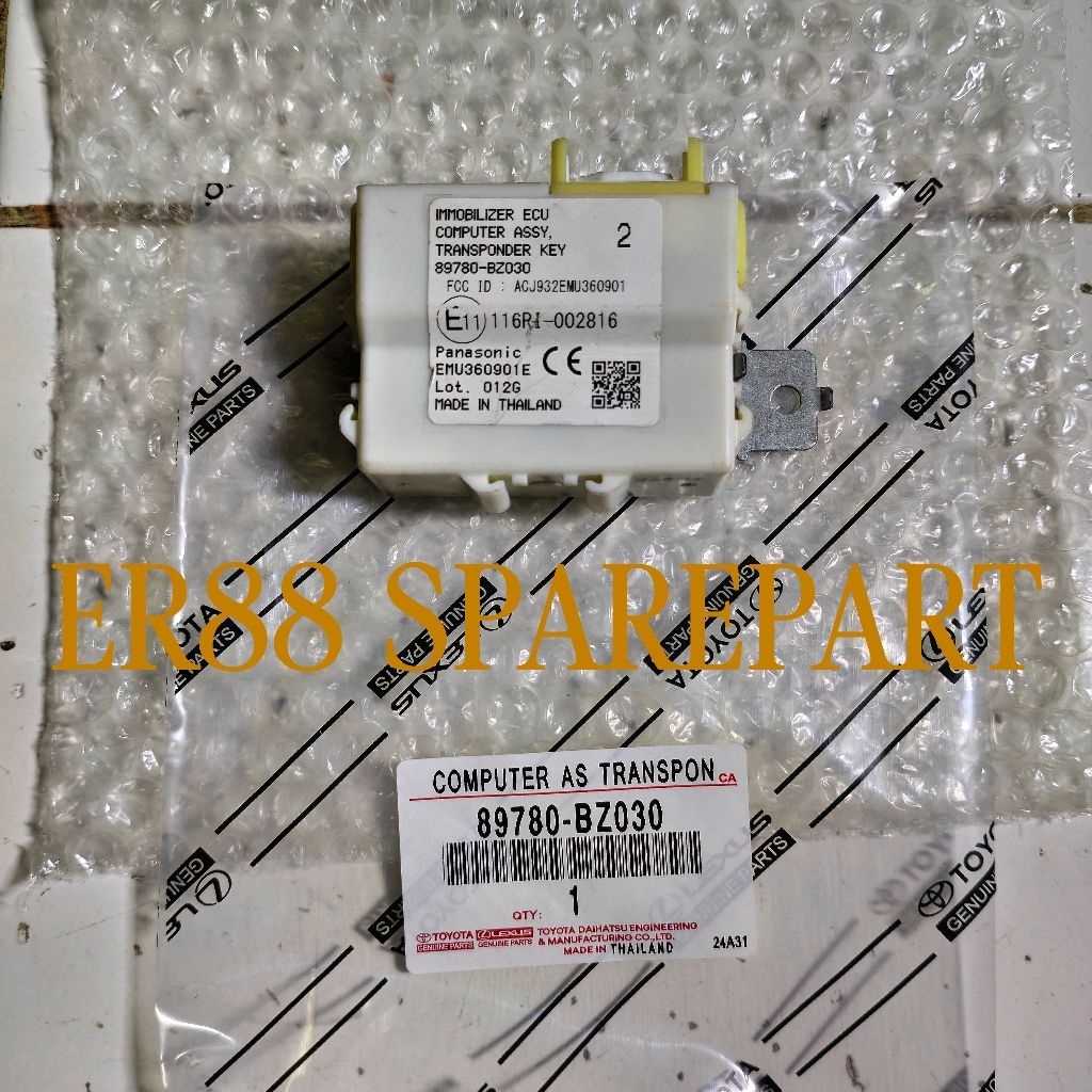 Ecu Komputer Computer Immobilizer Toyota Agya Calya Sigra Ayla 1.2 cc  2016-2019 89780-BZ030 Asli
