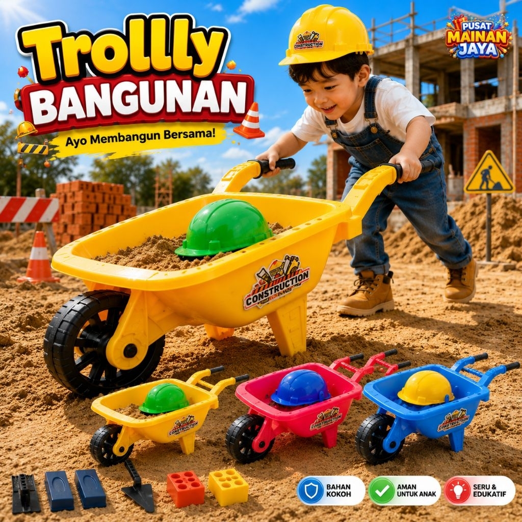 Mainan Anak Truk Kontruksi Dorong Gerobak Pasir Troli Bangunan