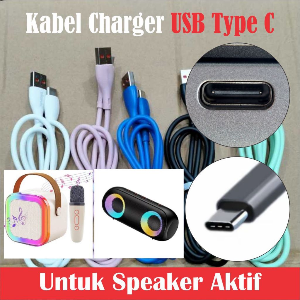 Kabel Charger 1M USB Type C Ngecas Speaker Portable Bluetooth Box Sound Wireless Ces TypeC Tepsi