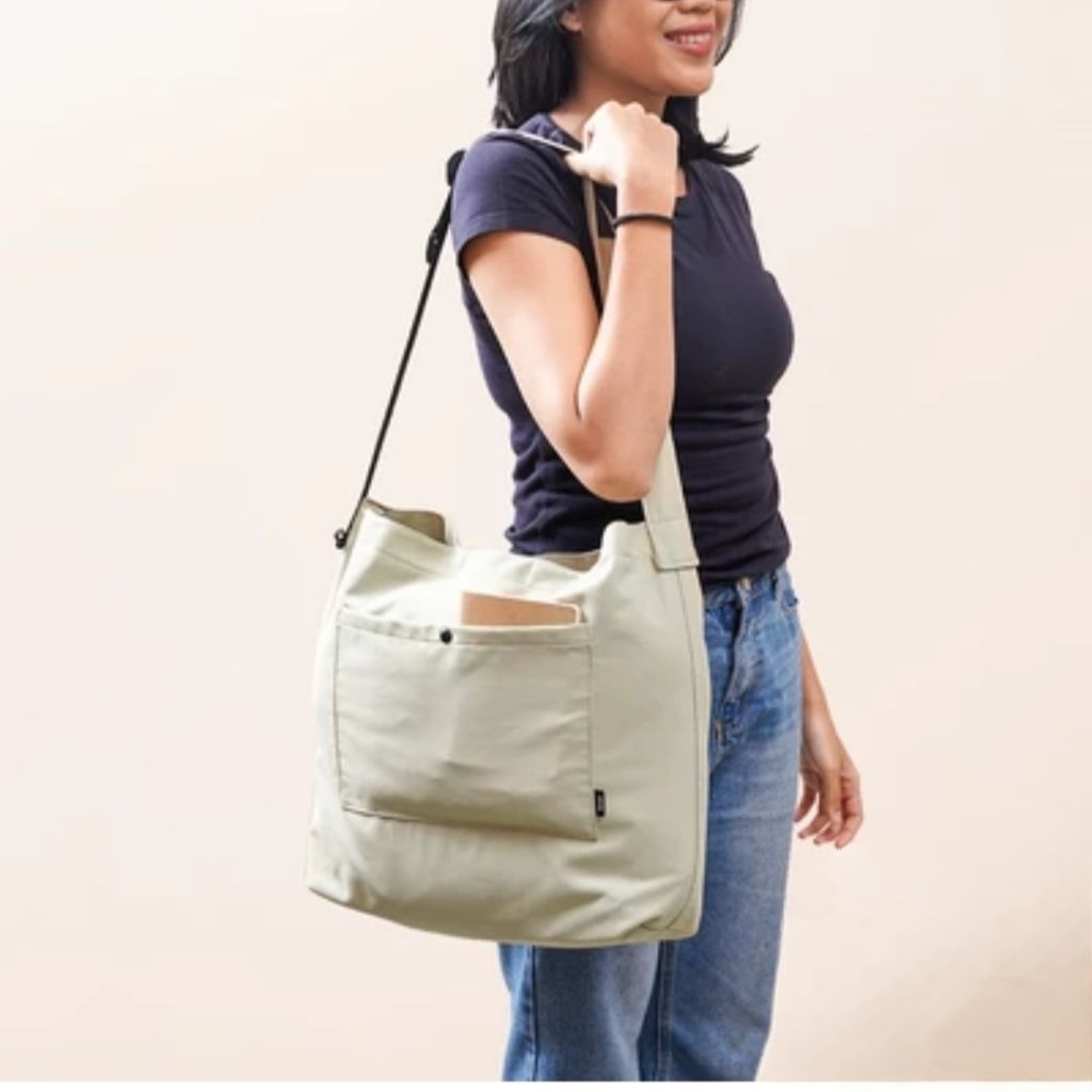 Ataru Tote Bag Nylon Long Strap - Krem