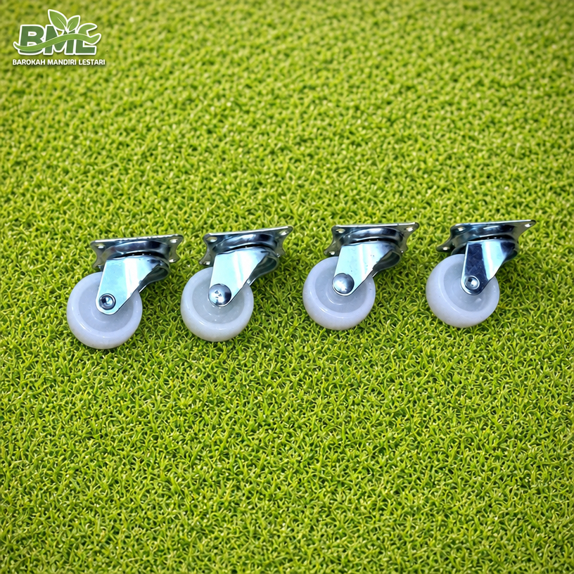 RODA NILON 1 INCH RUSH SIZE 25 MM (ISI 1 SET 4 PCS) / RODA KASTOR NYLON PUTIH KECIL LEMARI ETALASE L