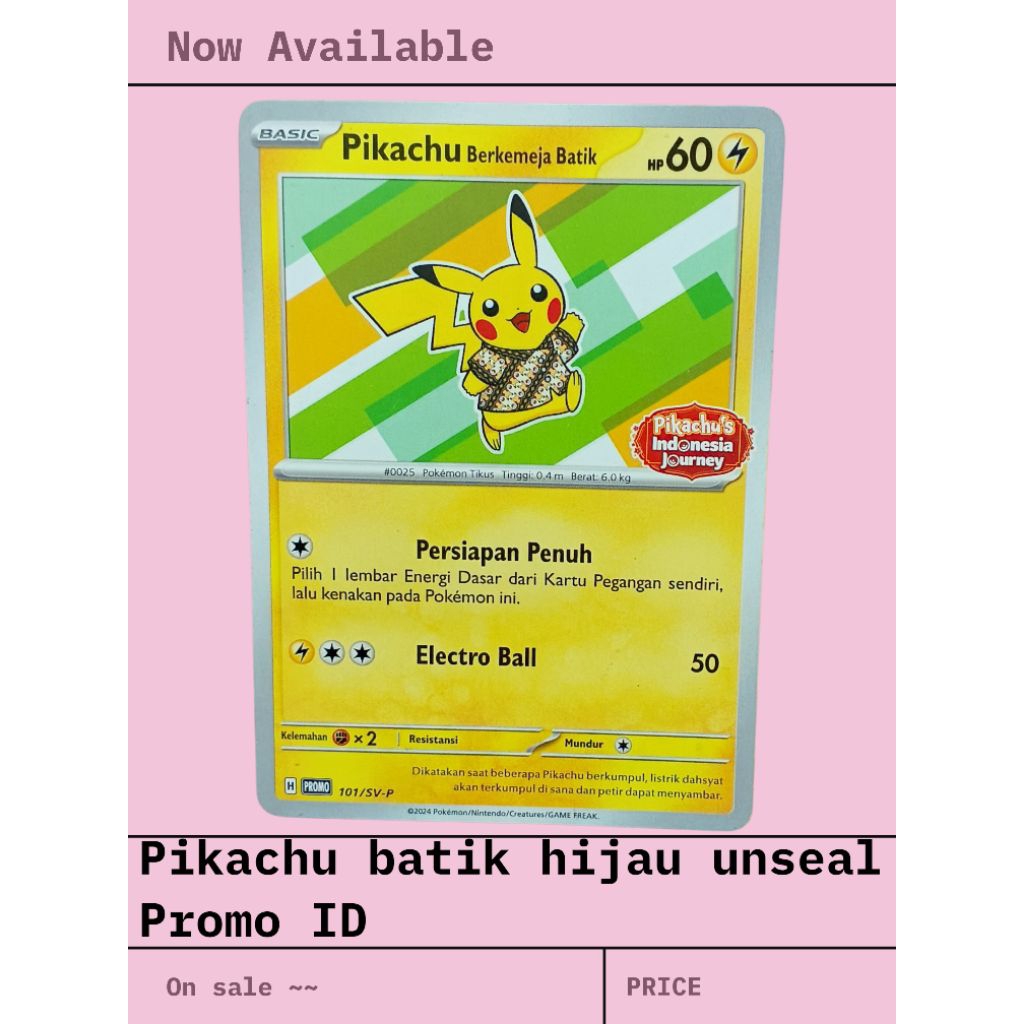 kartu pokemon Pikachu batik hijau unsealed