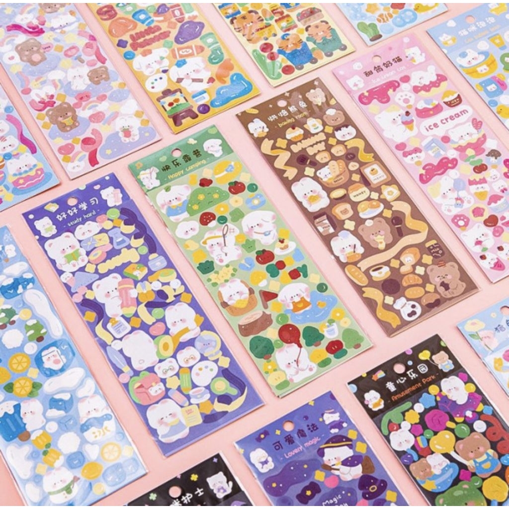 Sticker Kawaii Lucu Journal Scrapbook Planner Diary Dekorasi Notebook Cute Bear Bunny