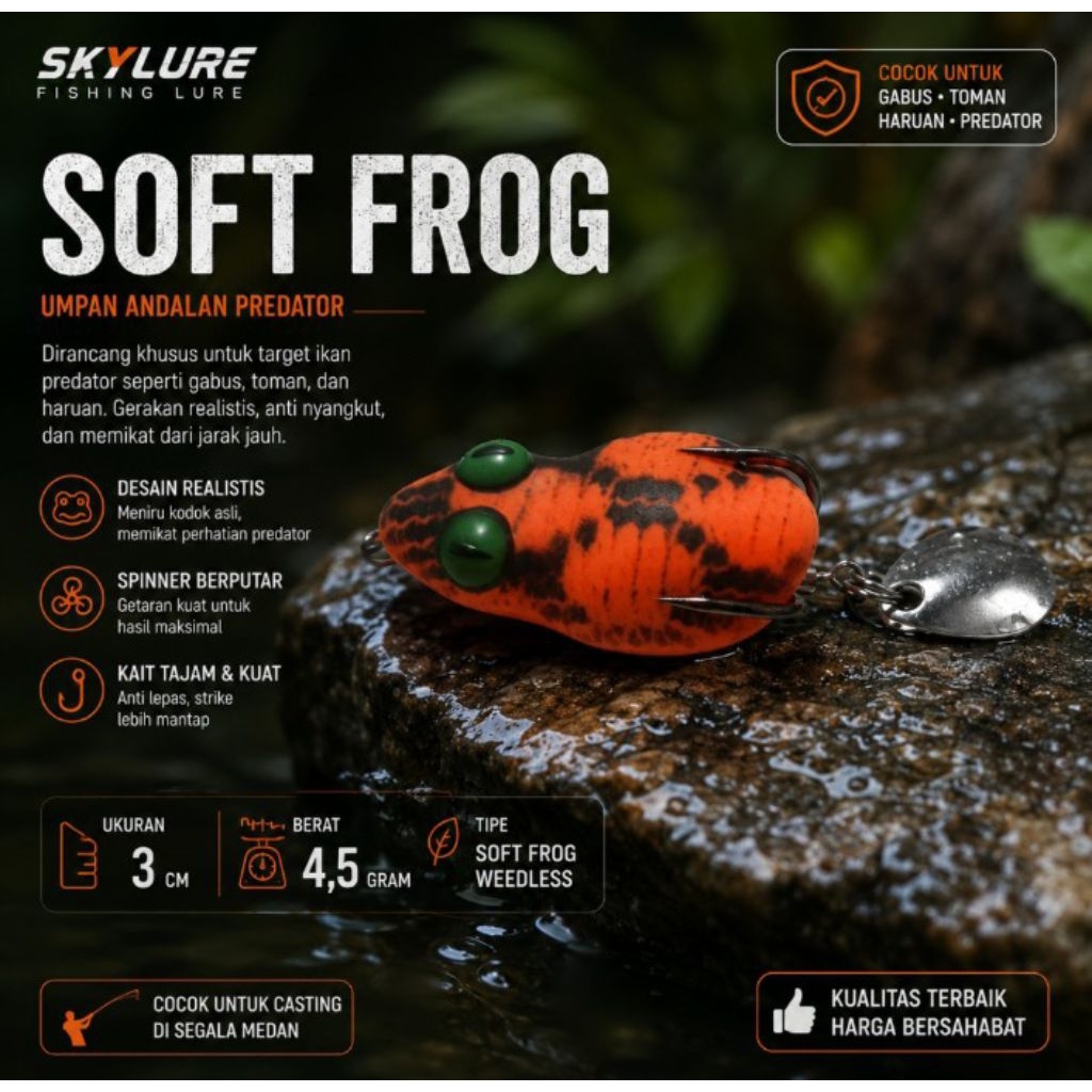 SOFT FROG TIMAH COR UKURAN 3CM BERAT 4.5GRAM,cocok untuk gabusan