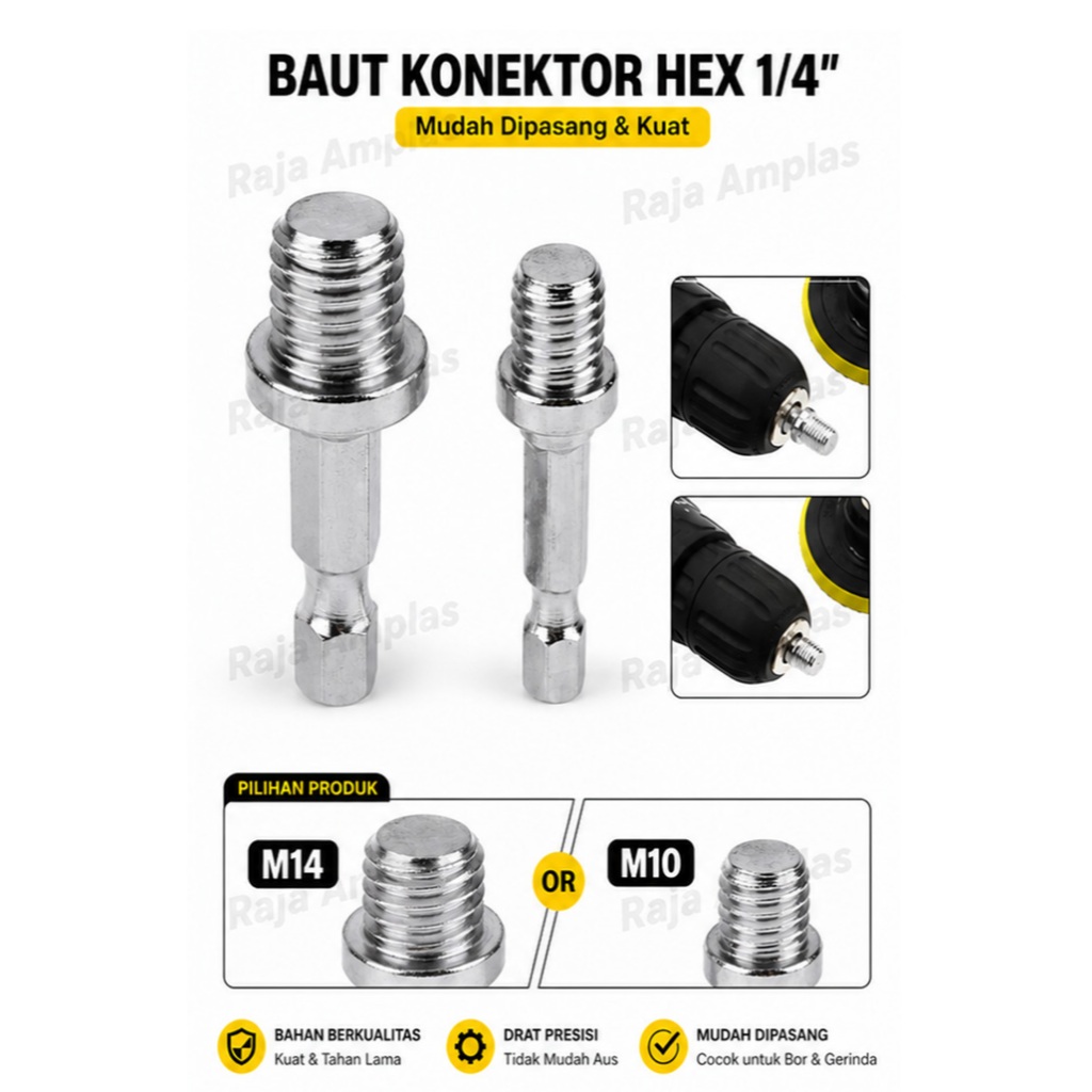 RJA - Baut Adapter Bor Gerinda Konektor M10/M14 HEX