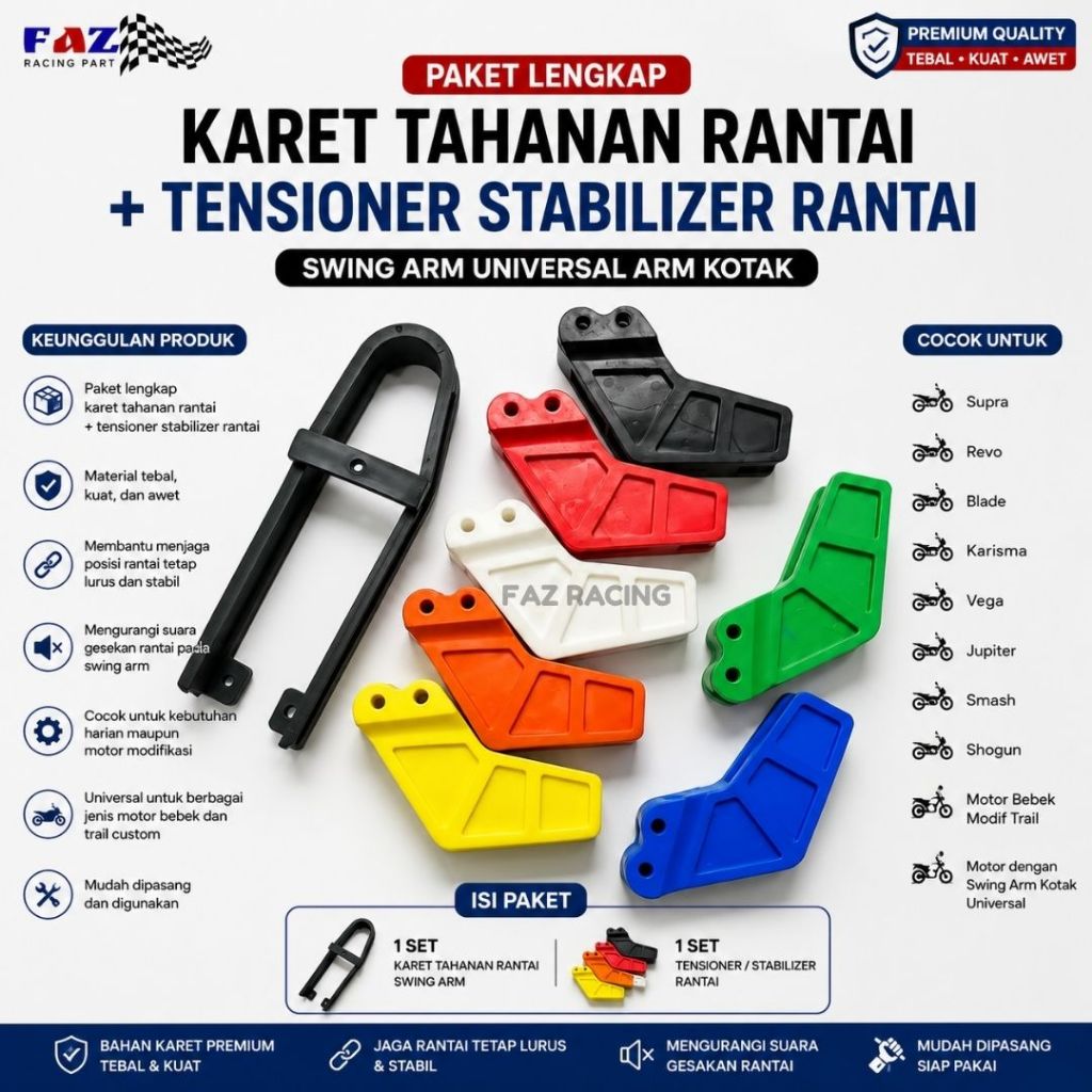 Paket Karet Tahanan Rantai Swing Arm Universal Motor Bebek Trail Arm Kotak + Tensioner Rantai Stabil