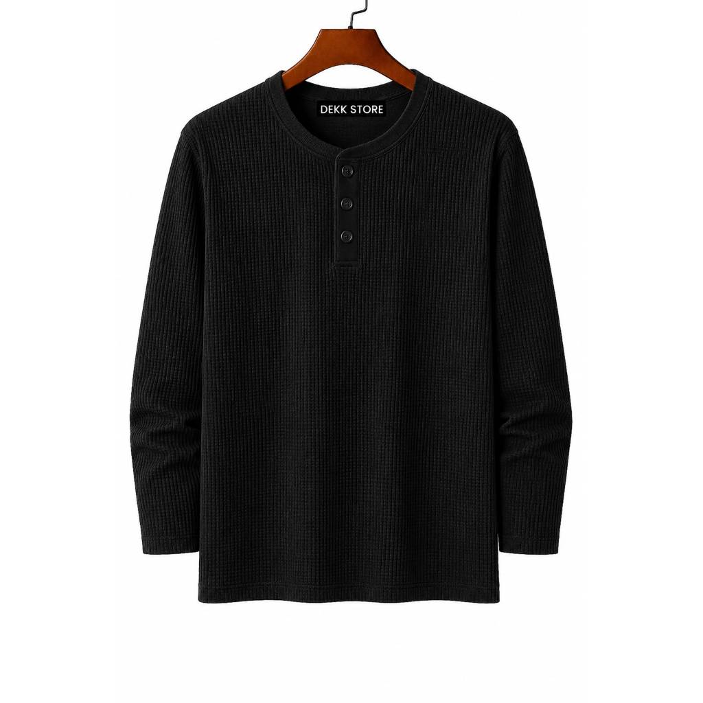 KAOS KANCING LENGAN PANJANG PRIA TERLARIS/KAOS KNIT WAFFLE PRIA