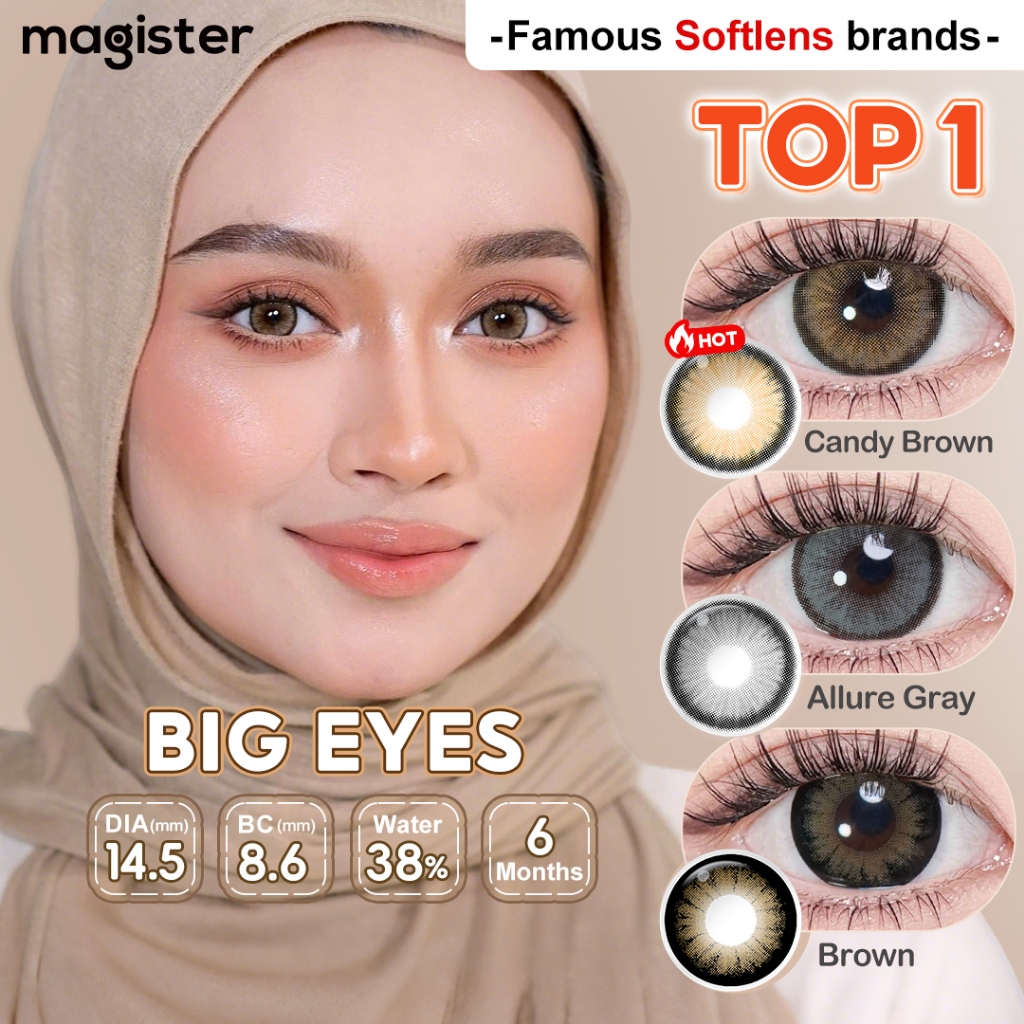 [0.00 s/d -6.00] Magister Softlens Minus 14.5mm Diamond Seri 6 Bulan Big Eyes Brown Soflens Minus Ca