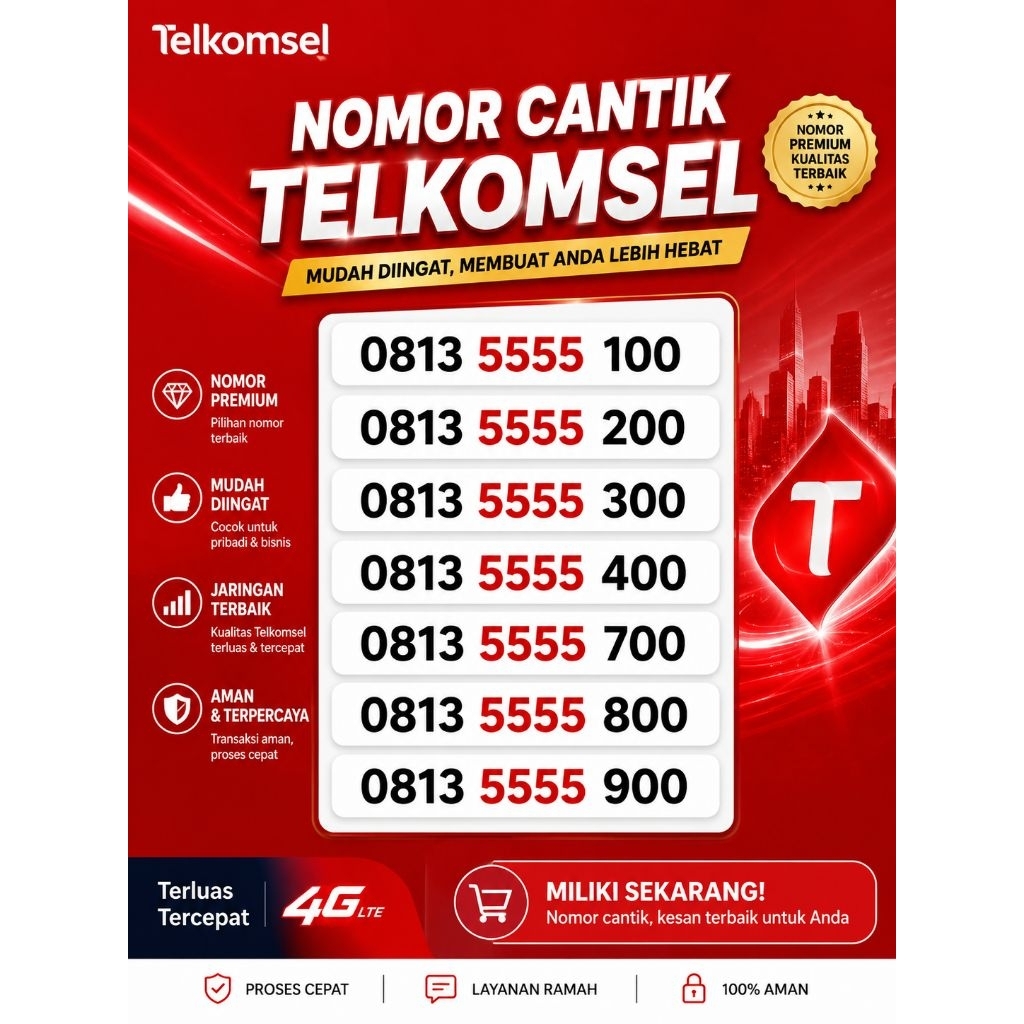 Kartu Perdana Nomor Cantik Telkomsel Simpati 11 Digit | 08 13 5555 100 08 13 5555 200 08 13 5555 300