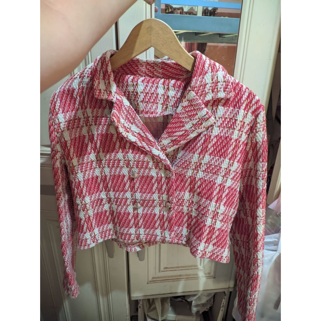 Preloved Blazer Tweed Crop Merah Tebal Premium