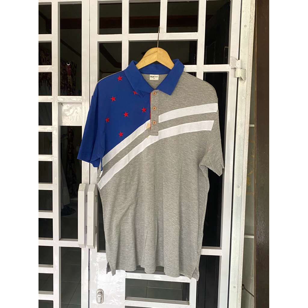Kaos kerah poloshirt polo casual atasan pria laki laki cowok FilaGolf biru abu stars Winner of 73 Ch