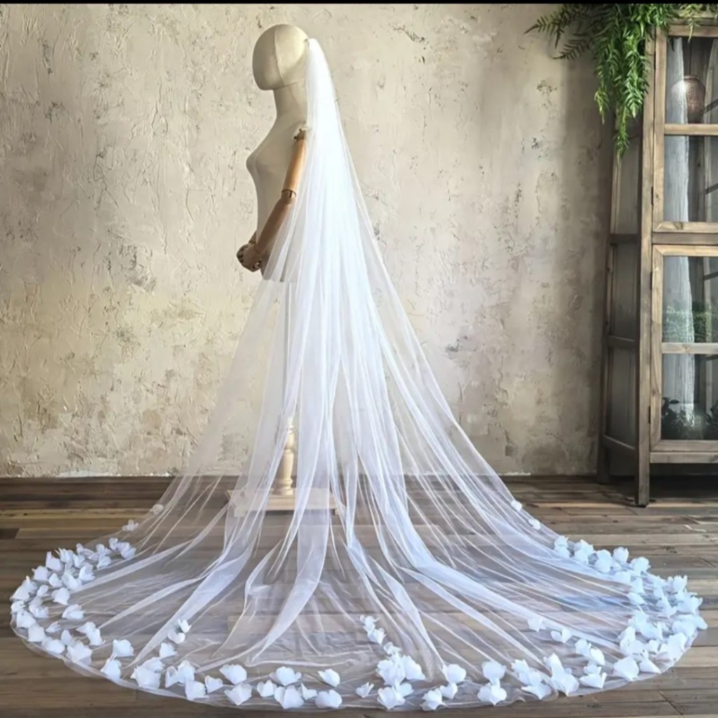 bridal veil long wedding veil 3D flower floral white