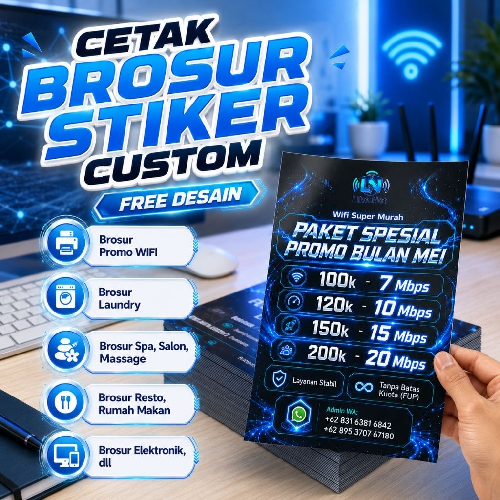 Cetak Brosur Stiker Murah / Brosur Internet WiFi / Flyer Laundry Tempel / Pamflet A4 A5 A6
