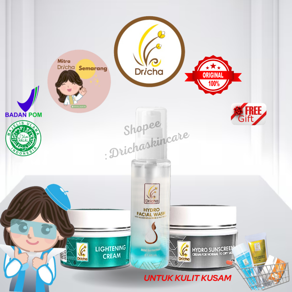 DRICHA PAKET BUNDLING LIGHTENING CREAM + HYDRO SS + HYDRO FW - UNTUK KULIT NORMAL & KUSAM / FLEK