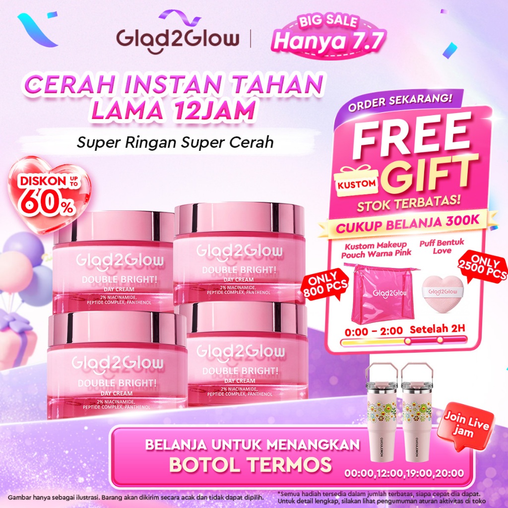 Glad2Glow Double Bright Tone up Cream Day Cream Cerah Instan Niacinamide Moisturizer brightening waj
