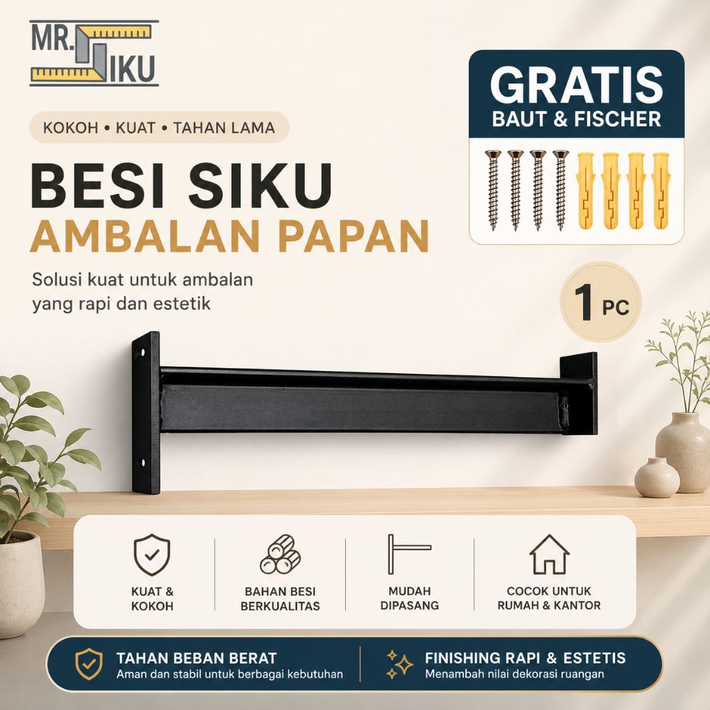 BESI SIKU AMBALAN PENYANGGA PAPAN / SIKU TEMPEL DINDING / KAYU AMBALAN