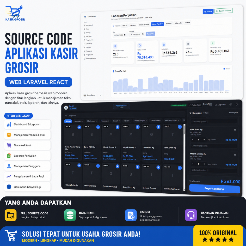 Aplikasi Kasir Grosir dan Eceran Toko Sembako Kelontong Web Laravel 13