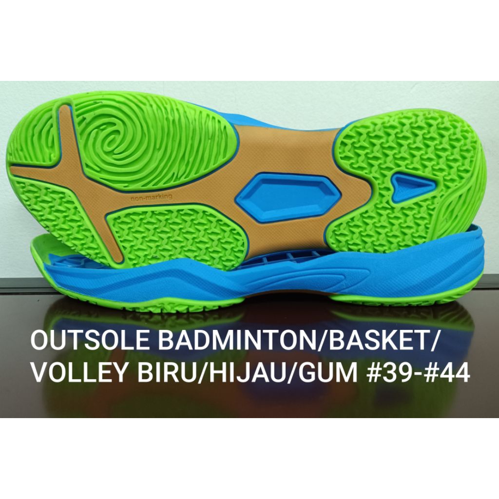 OUTSOLE SEPATU BADMINTON/BASKET/TENIS /VOLLEY MIO2 BIRU/HIJAU/GUM #39-#44