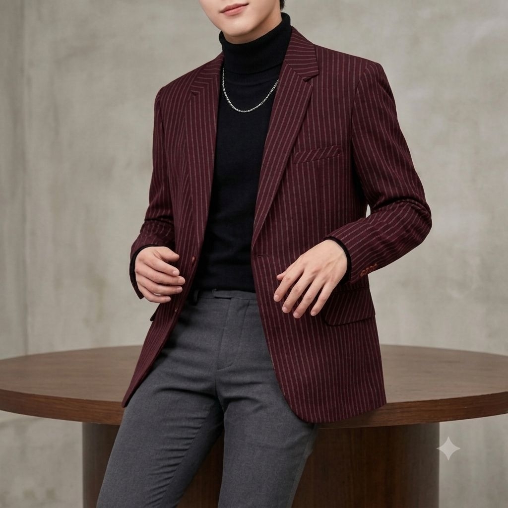 Promo Terbaru New Dvandra.Id Jas Blazer Striped Blazer Salur Pria Motif Garis-Garis Tipis Vertikal