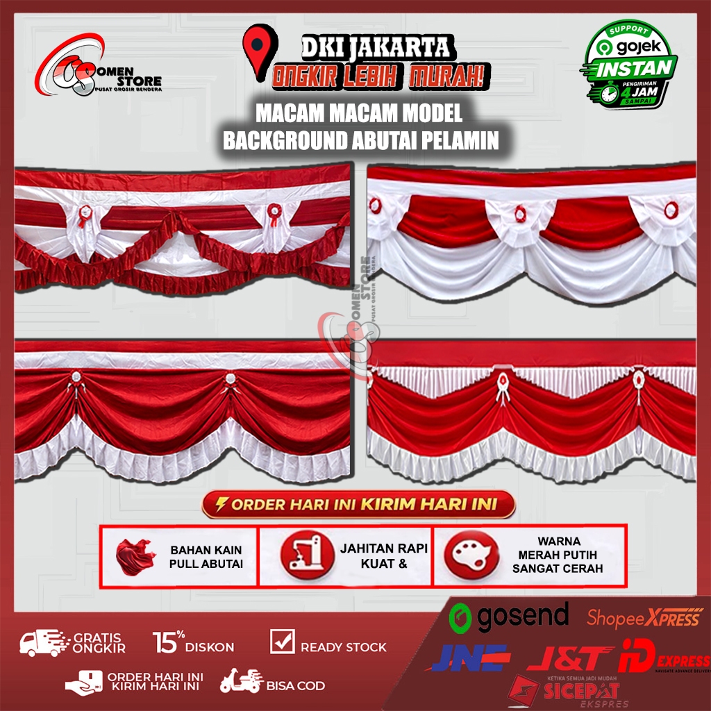 Bendera merah putih background bahan kain premium abutai 10 gelombang