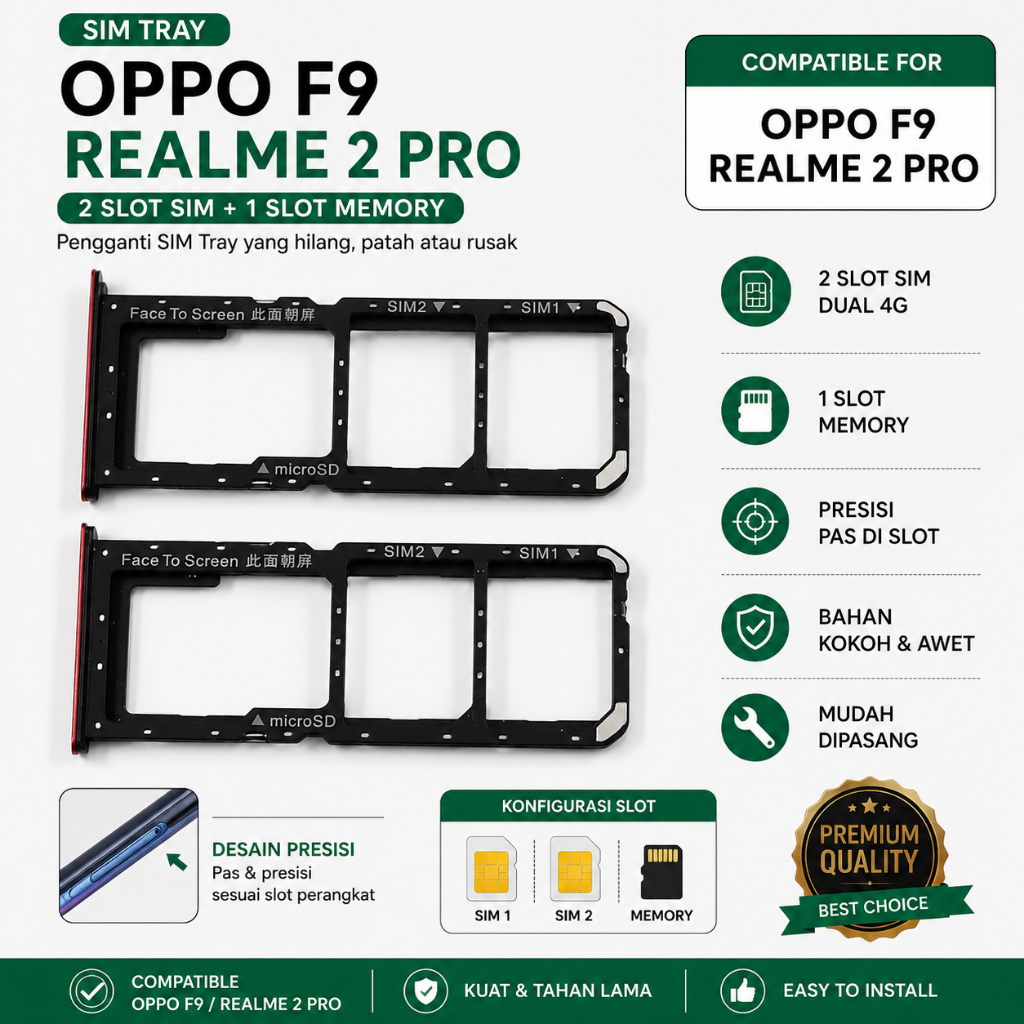 SIM Tray OPPO F9 Realme 2 Pro 2 Slot SIM 1 Slot Memory SIM Card Tray Holder Pengganti  Deskripsi Sho