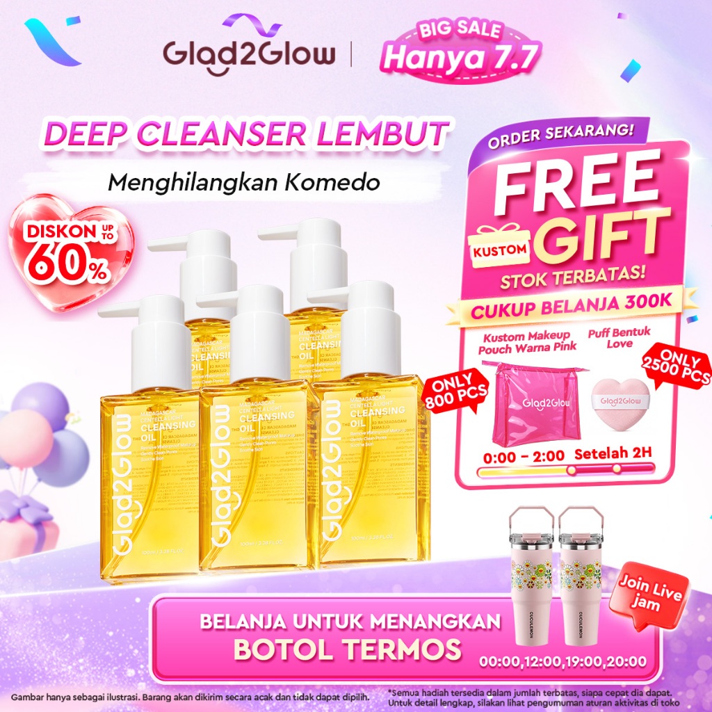 [Ukuran Besar, Lebih Hemat]Glad2Glow Madagascar Centella Light Cleansing Oil 200ml - micellar water 
