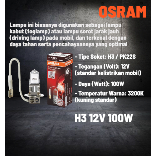 Osram H3 12V 100W 62201 Bohlam Lampu Foglamp Halogen