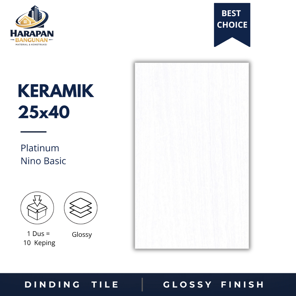 Keramik Kamar Mandi 25x40 Platinum Nino Basic Keramik Dinding Glossy Putih 25 x 40