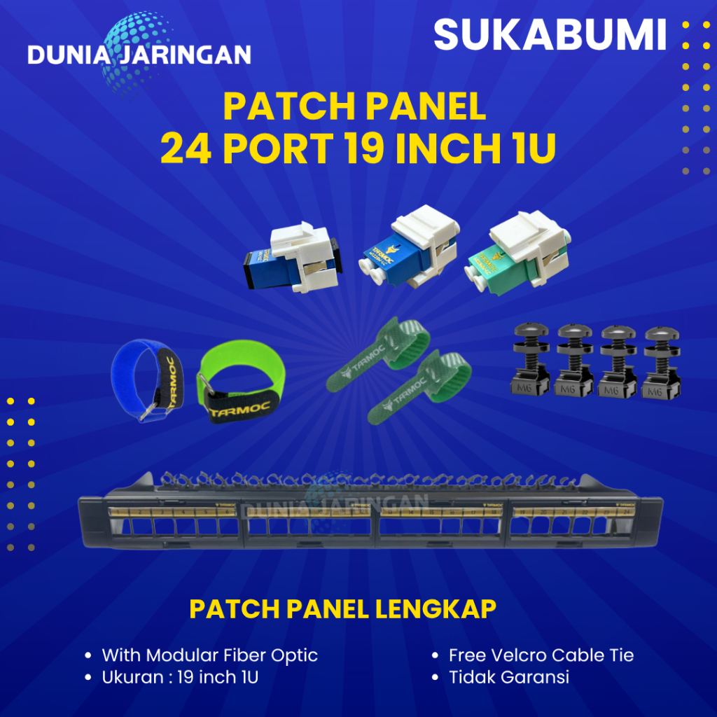 Tarmoc TFA-PP1U-24PM6 | Patch Panel 24 Port Fiber Optic FO LENGKAP Free 8 pcs Velcro tie