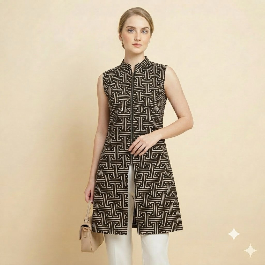 Shanaya Batik Vest Garutan Zipper Depan Batik Kerja Lucu Unik Tunik Karakter Konde