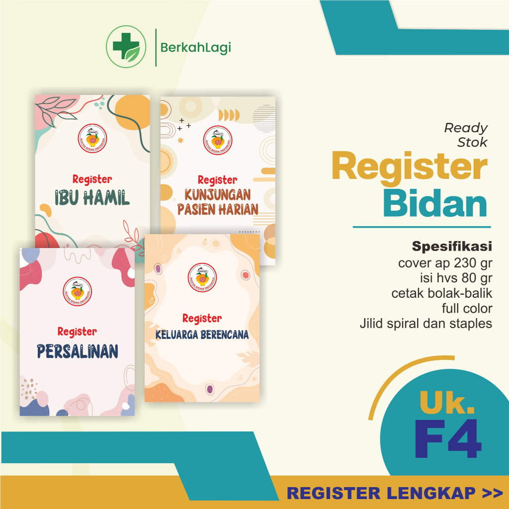 Buku Register Kebidanan LENGKAP ukuran F4, Register Kunjungan Pasien Harian, Buku Administrasi Kebid