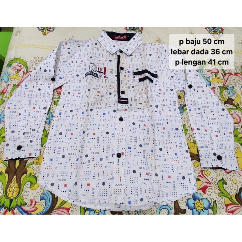 SECOND Baju Kemeja Putih Country Doy Cowo Cewe Laki Perempuan Anak Usia 7 Tahun Preloved