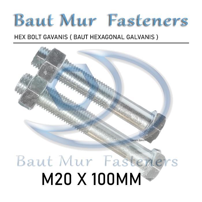 baut mur m20 x 100 / bmp m20 x 100 galvanis / bmp m20 x 100mm