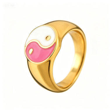 Cincin Yin Yang Merah Muda Putih EmasCincin Desain Yin Yang Warna Pastel